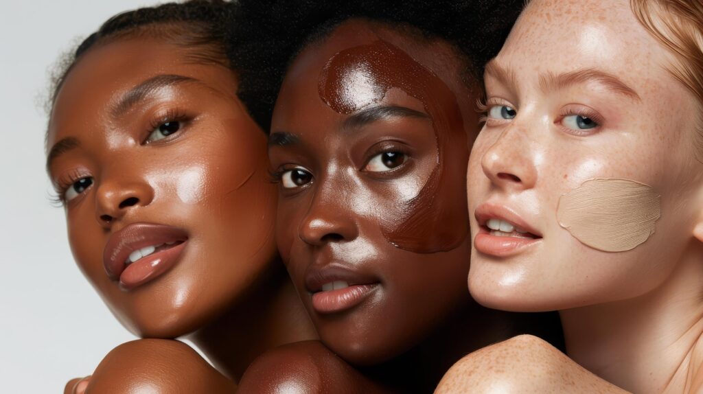 Several stunning women of different nationalities, makeup, looking at camera, posing together on isolated beige background. Stock Free