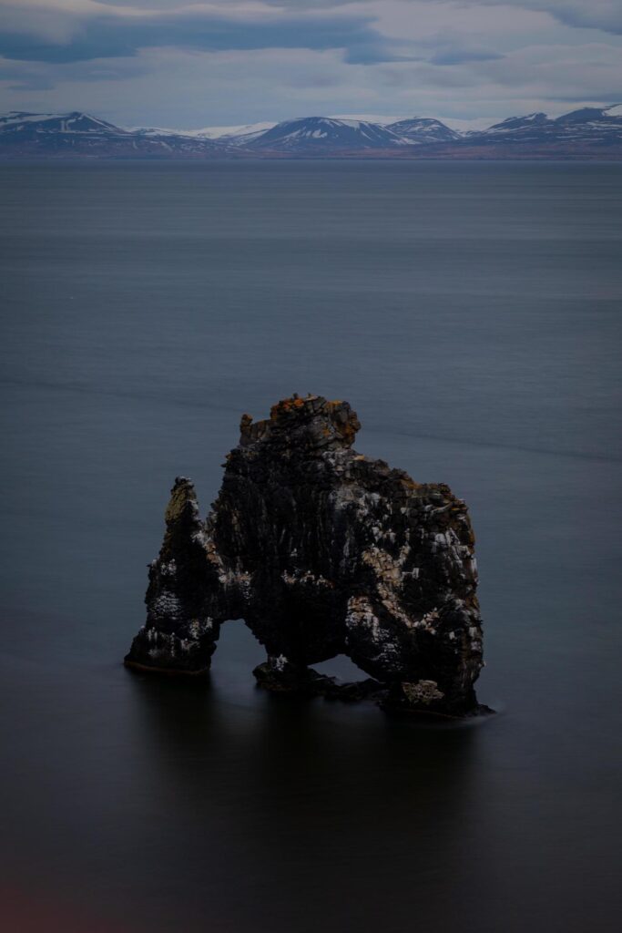 Elephank like natural rock formation in the ocean in iceland Stock Free