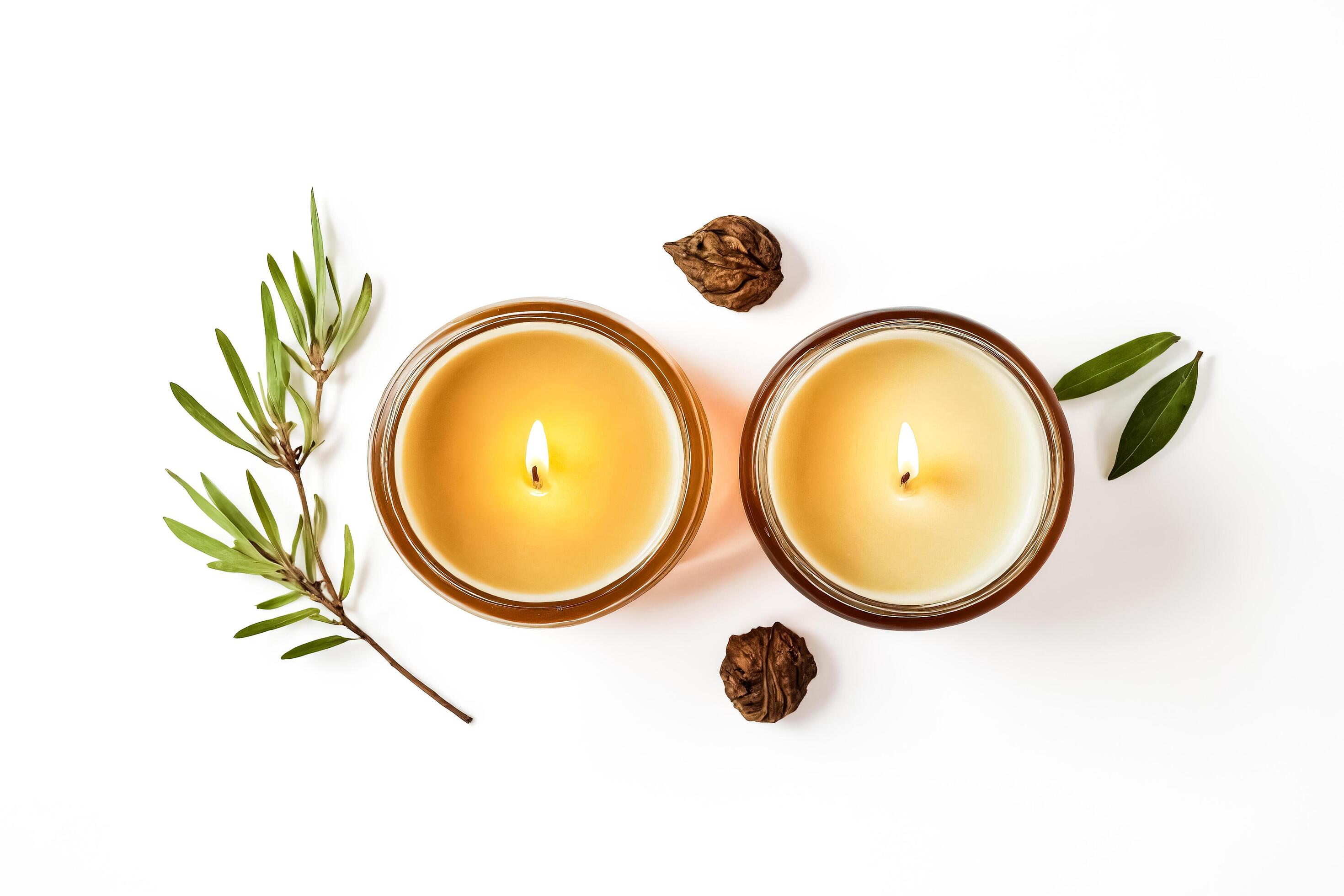 Two burning candles on a white background Stock Free