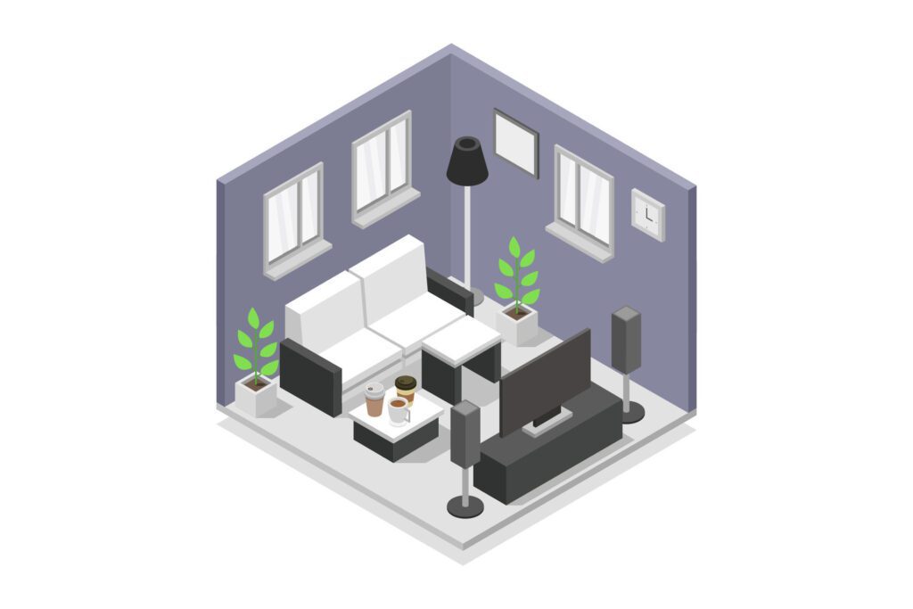 Isometric living room illustrated on white background Free Vector