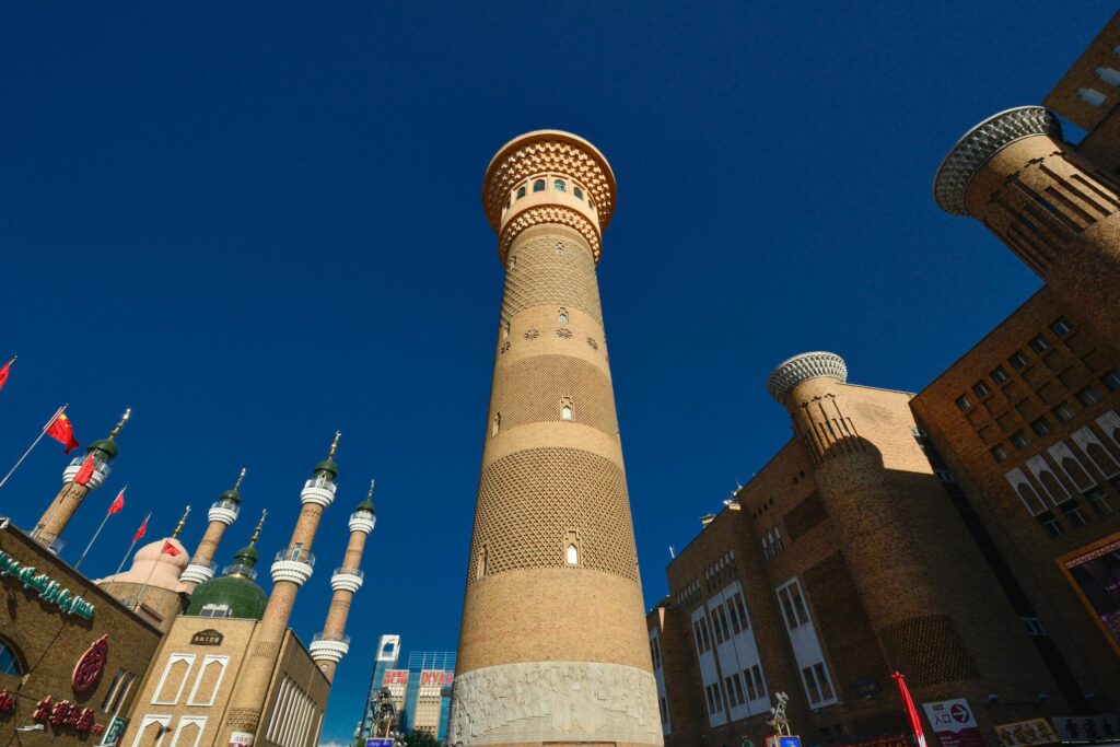 The Grand Bazaar in Urumqi, Xinjiang, China, with its magnificent towering buildings Stock Free