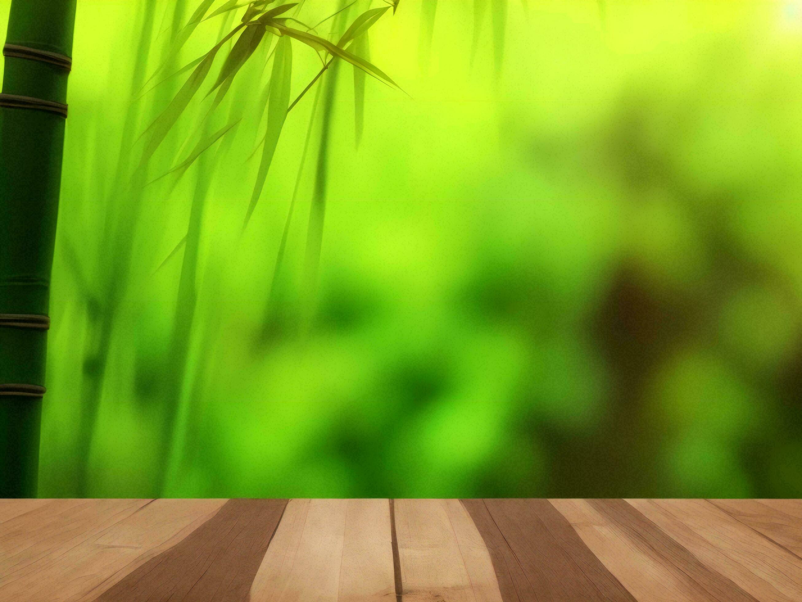 Wooden table on bamboo plant background ai generated Stock Free