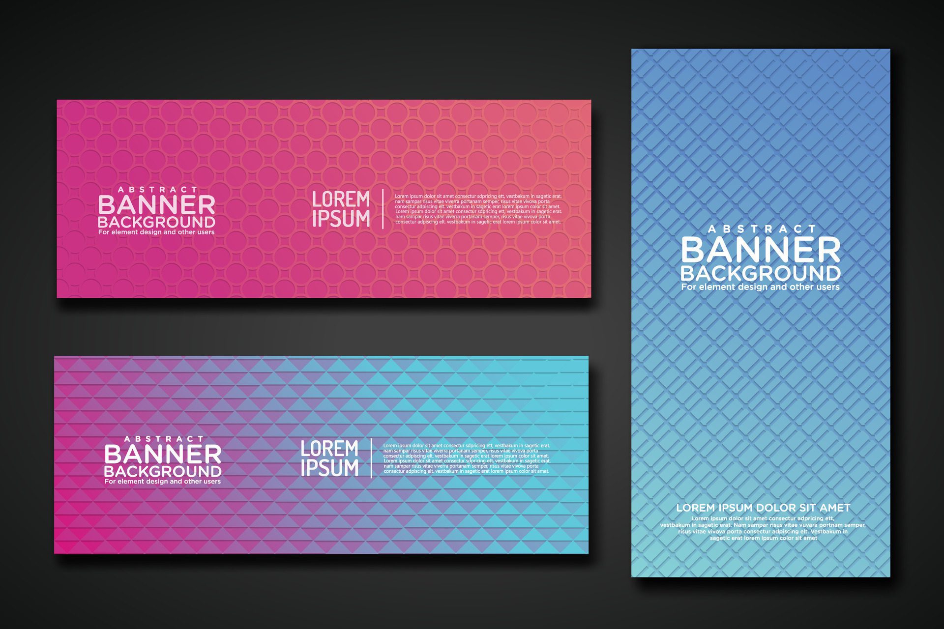 Set banner backgrounds with modern geometric lines textured pattern and colorful dynamic gradation Free Vector