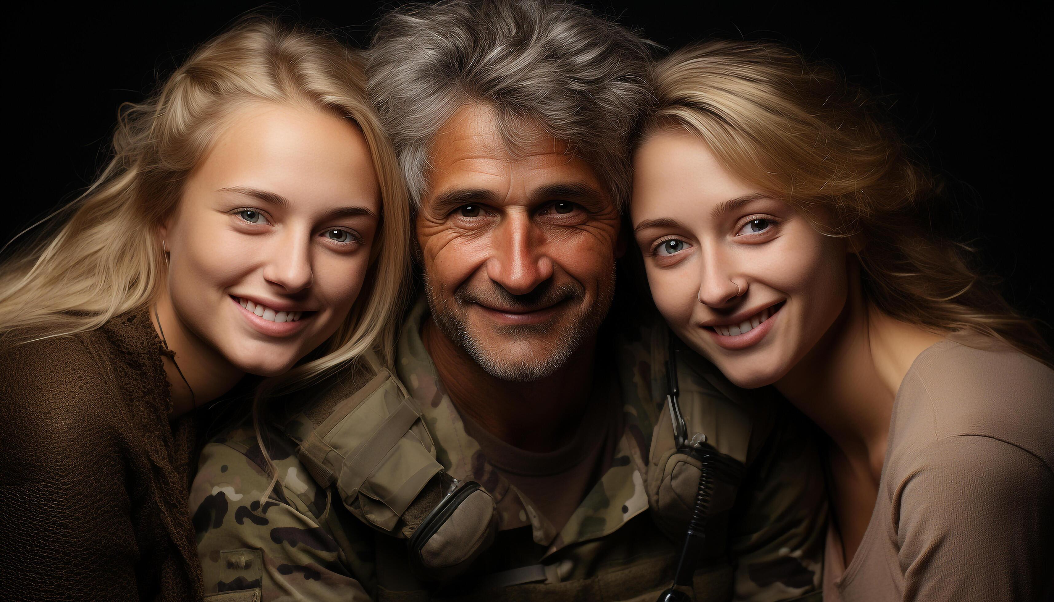 AI generated Smiling family embracing, love and happiness in portrait together generated by AI Stock Free