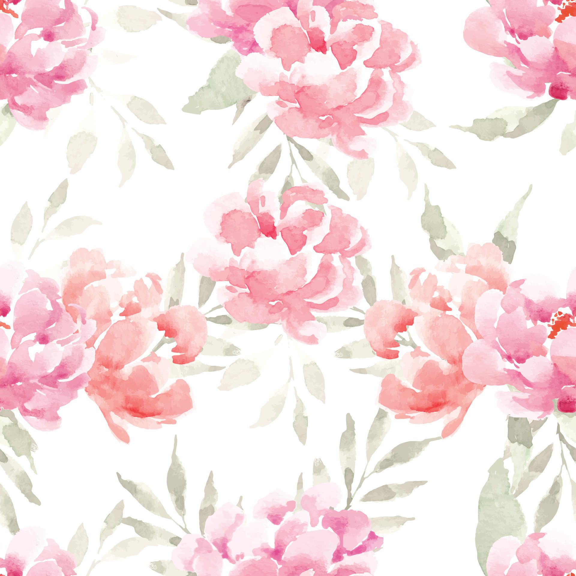 Pink and Orange Watercolor Flower Seamless Pattern Free Vector