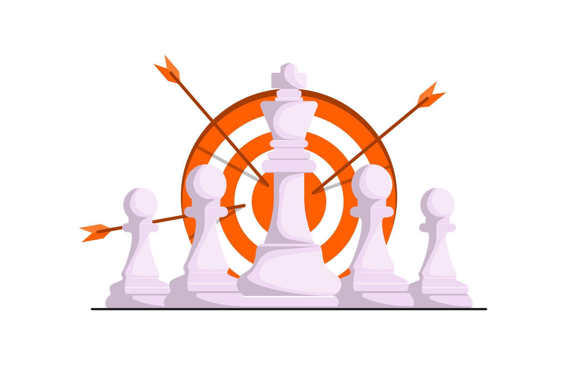 Business strong leadership concept, King and soldier chess with arrow target on isolated background, Digital marketing illustration. Stock Free