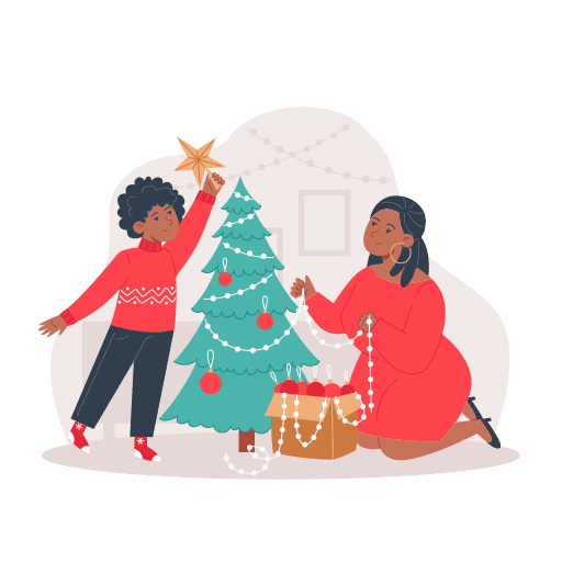 Decorating, family, christmas tree illustration