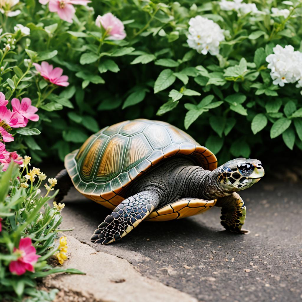 Turtle in the flowers by @ai_generated