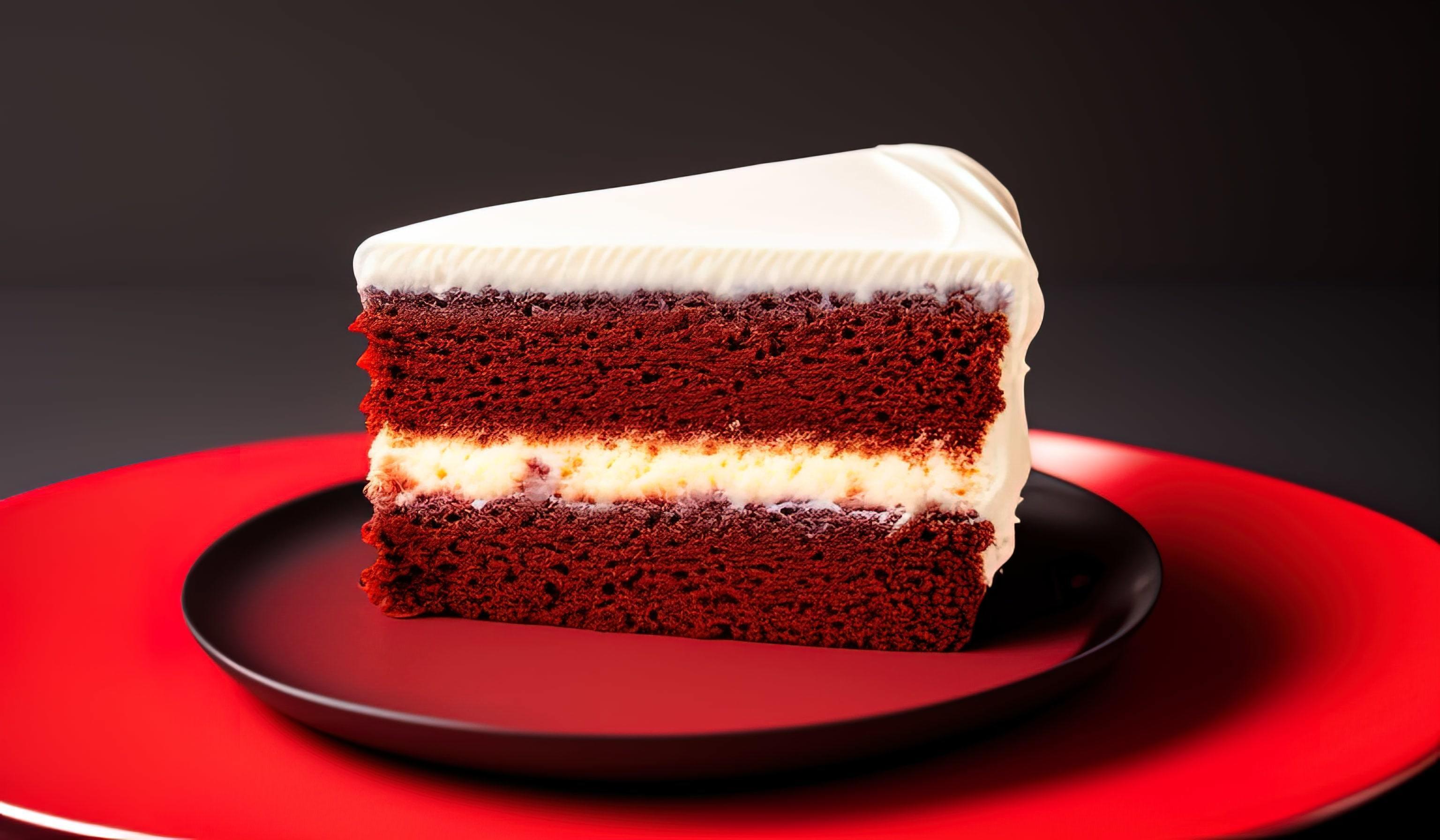 professional food photography of a piece of cake sitting on top of a red plate Stock Free