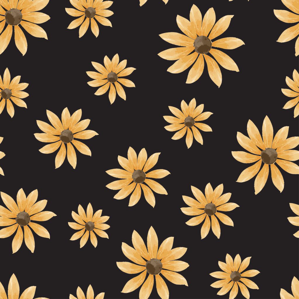 Repeat watercolor pattern of sunflowers in the black backdrop Free Vector