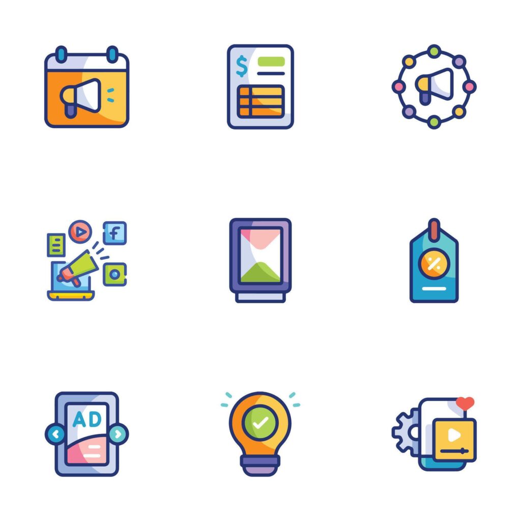 A set of marketing icons in a trendy linear style Stock Free