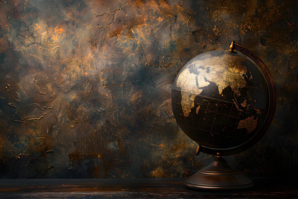 A globe on a table with a brown background Stock Free