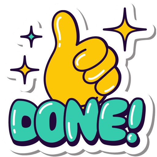 Done, hand, thumbs up sticker