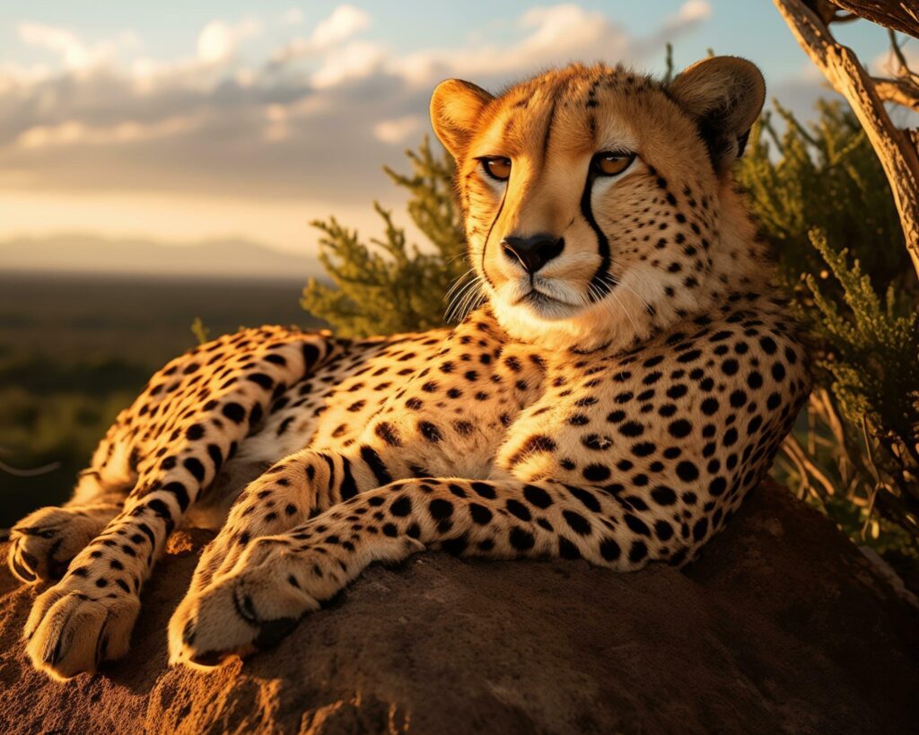 Cheetah resting on a rock in the Okavango Delta, Botswana. Free Photo