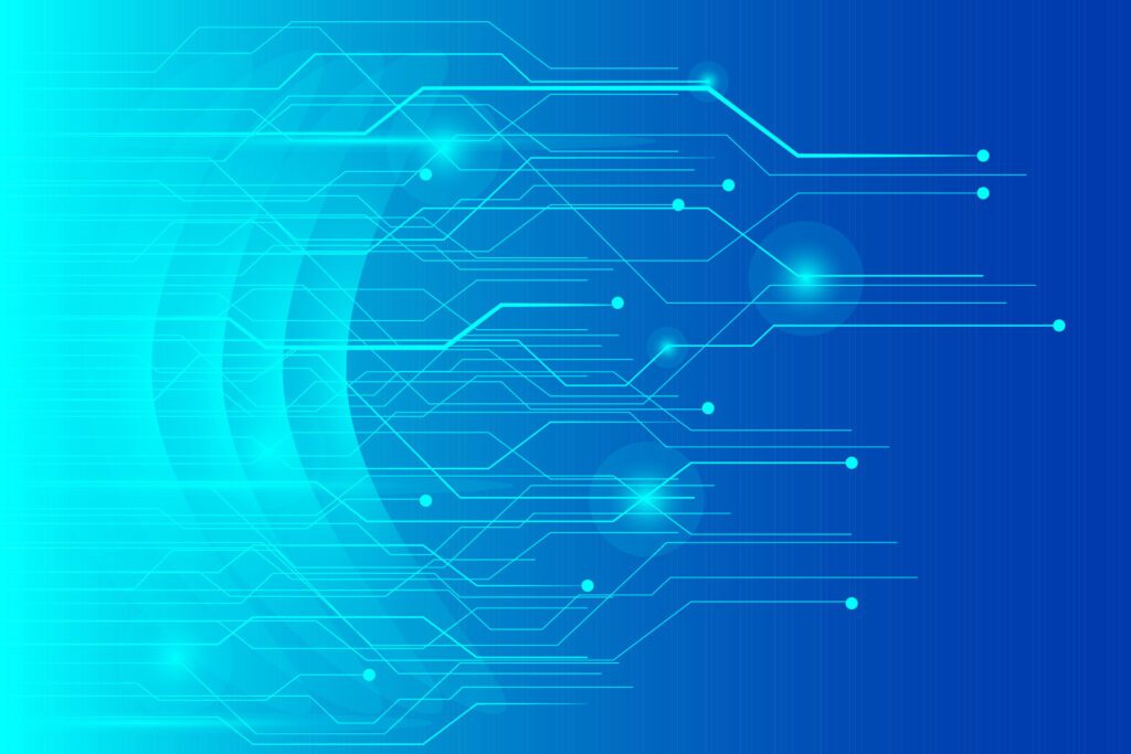 Glowing blue circuit lines diagram technology background Free Vector