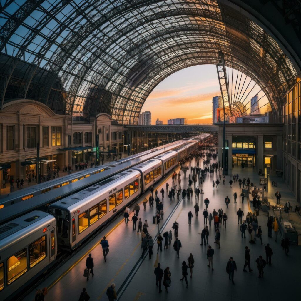 Train station bustling historic and a hub for travel Stock Free