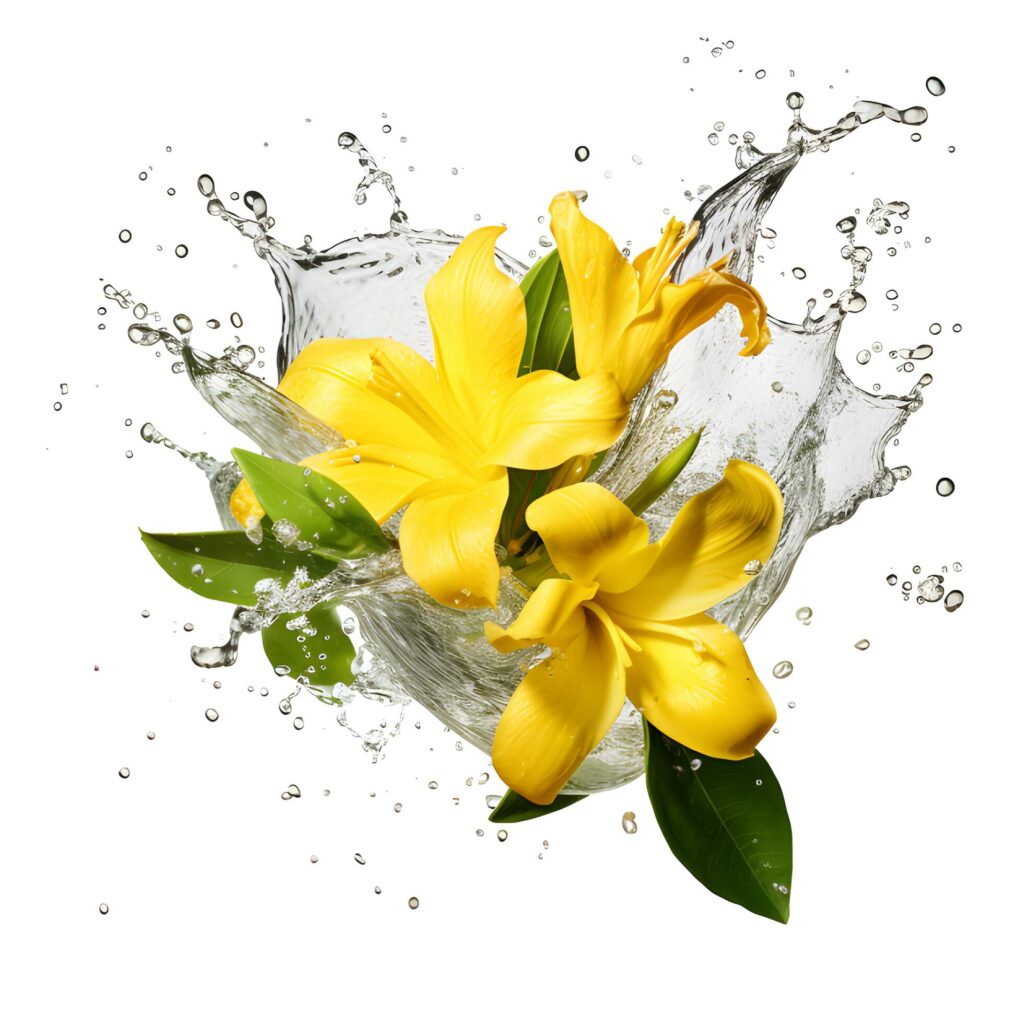 Yellow flower in water splash isolated on white background. AI generetive Stock Free