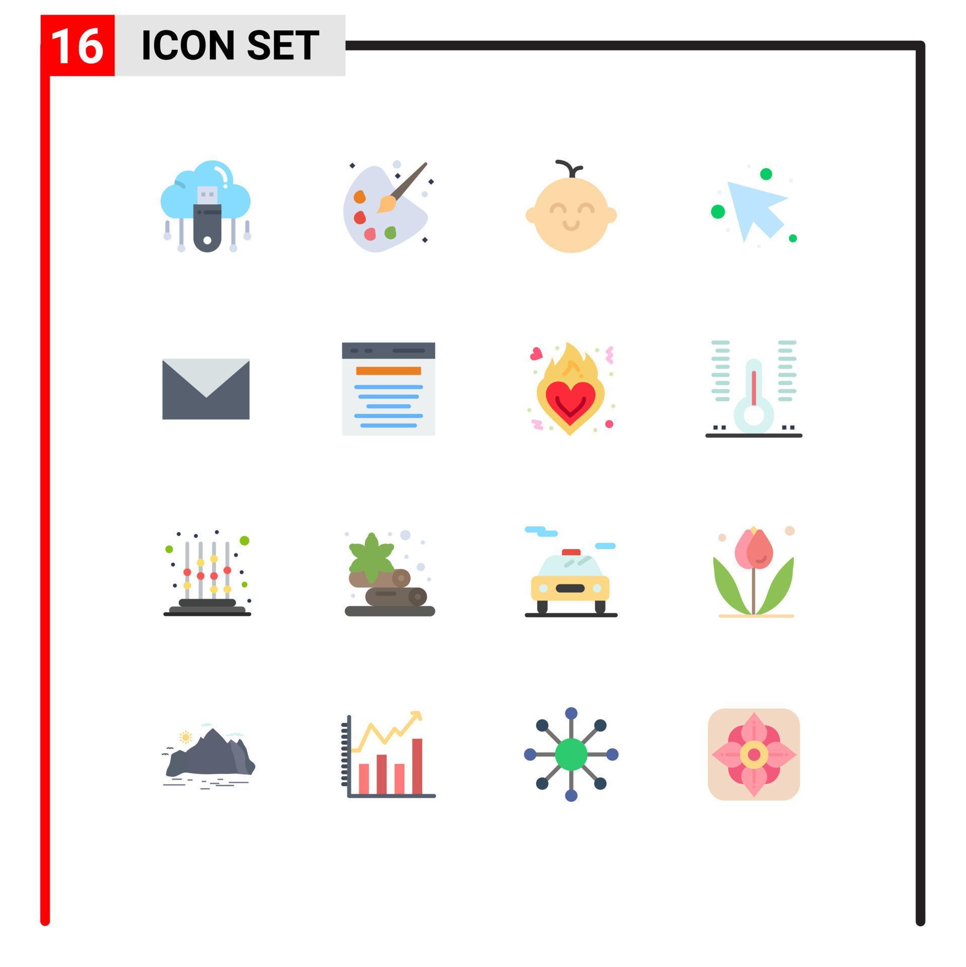 Set of 16 Modern UI Icons Symbols Signs for mail sms painting left arrow Editable Pack of Creative Vector Design Elements Stock Free