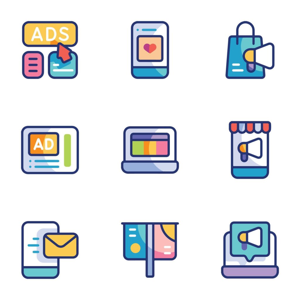 A set of marketing icons in a trendy linear style Stock Free