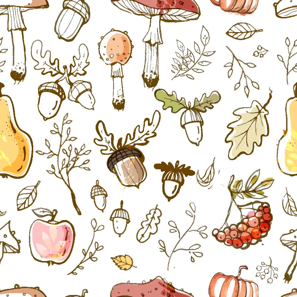 Autumn Hand Drawn Seamless Pattern Free Vector