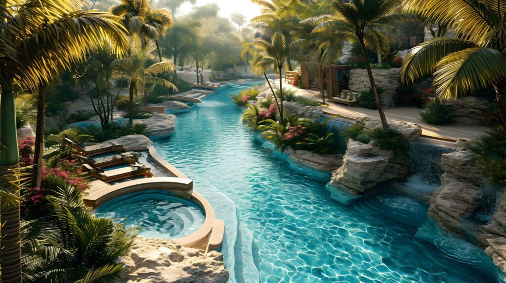 Secluded Paradise Pool Winding Through a Tropical Oasis Free Photo