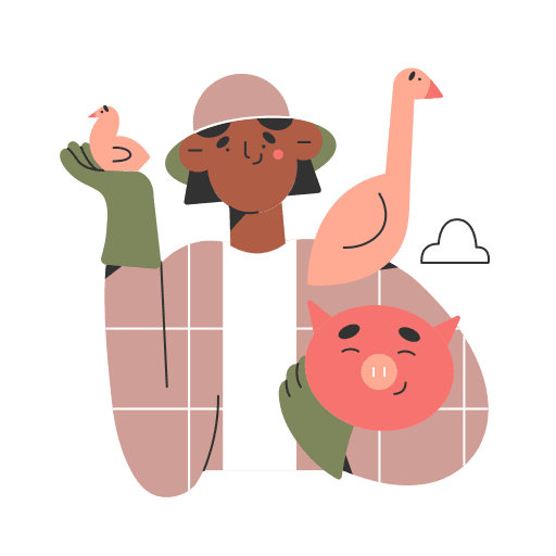 Farmer, pig, farm illustration