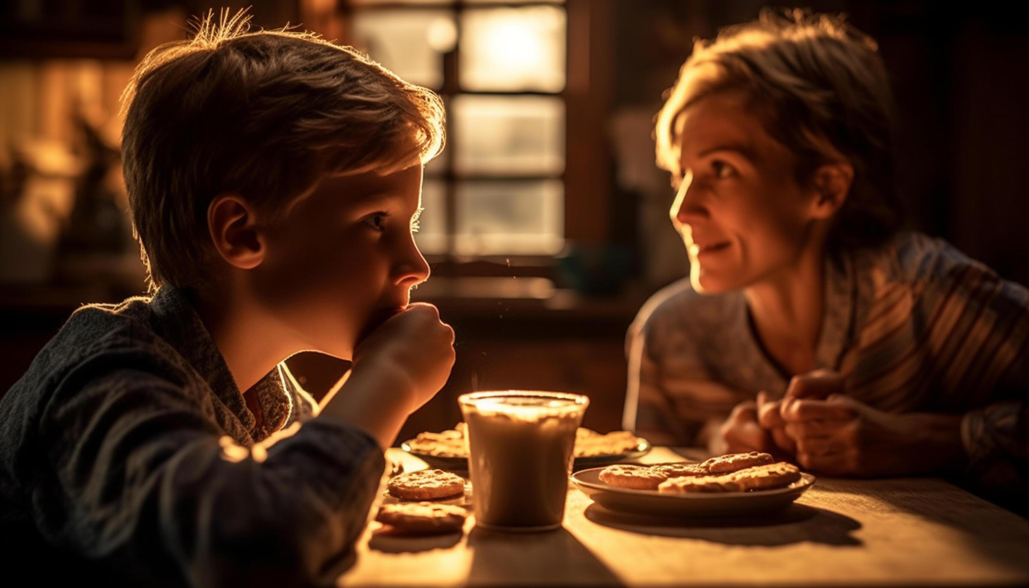 AI generated Smiling family enjoying a sweet meal in their cozy home generated by AI Stock Free