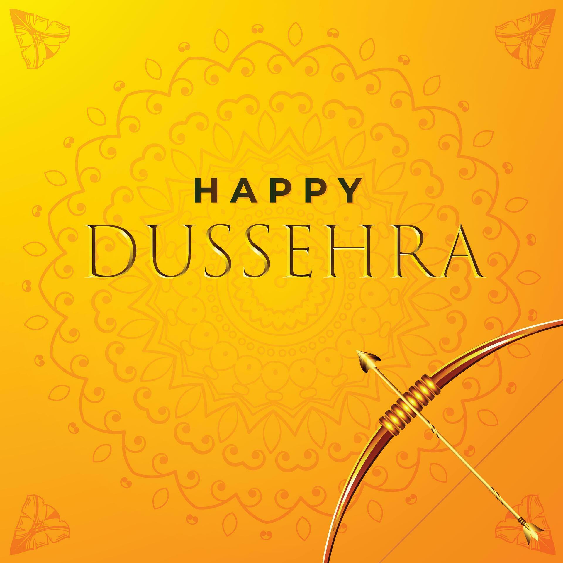 Happy dussehra festival and indian theme Vector illustration,gold bow with arrow on orange mandala design Stock Free