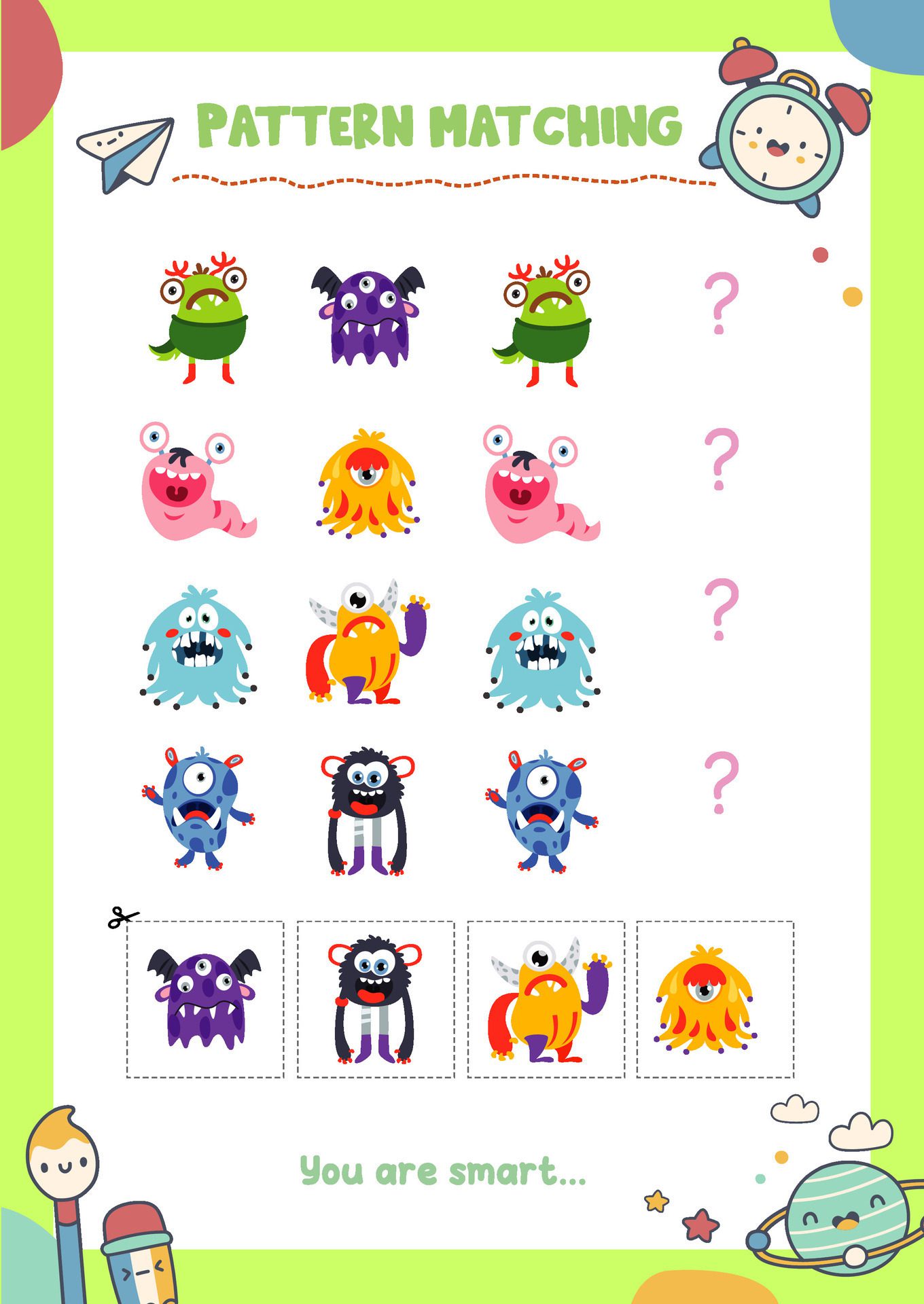 Matching pictures to patterns. Activity worksheet Free Vector