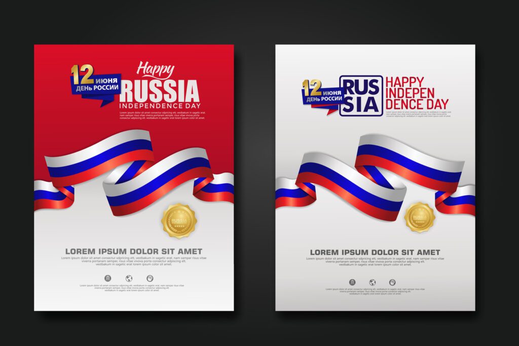 Set poster design Russia happy Independence Day background template Free Vector