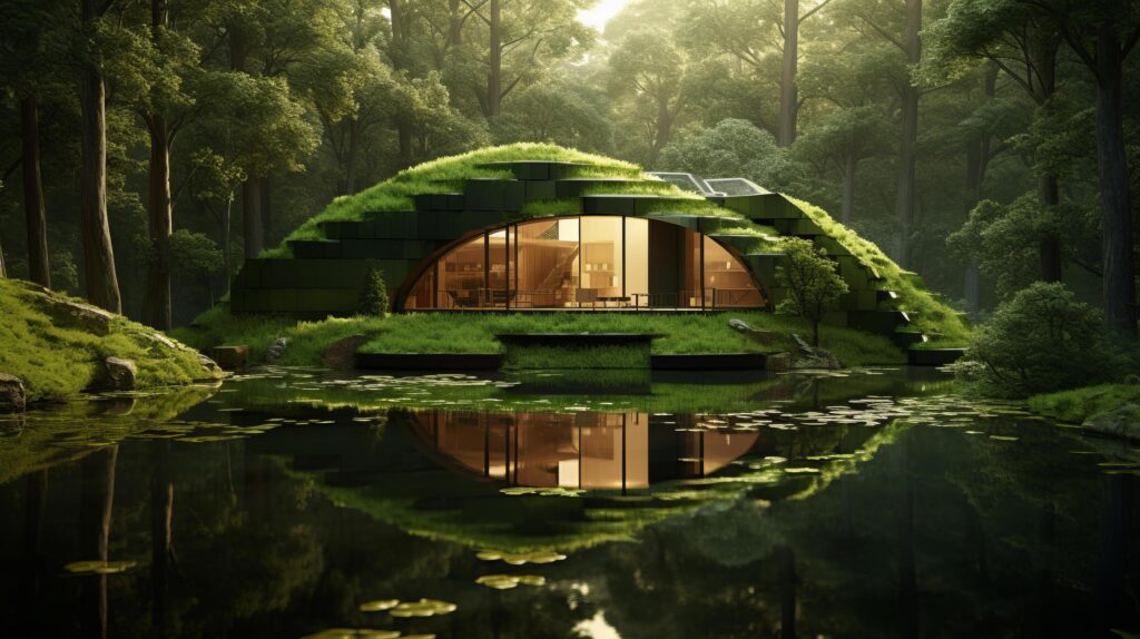 Form of a house-shaped pond located in a lush forest Illustration Stock Free