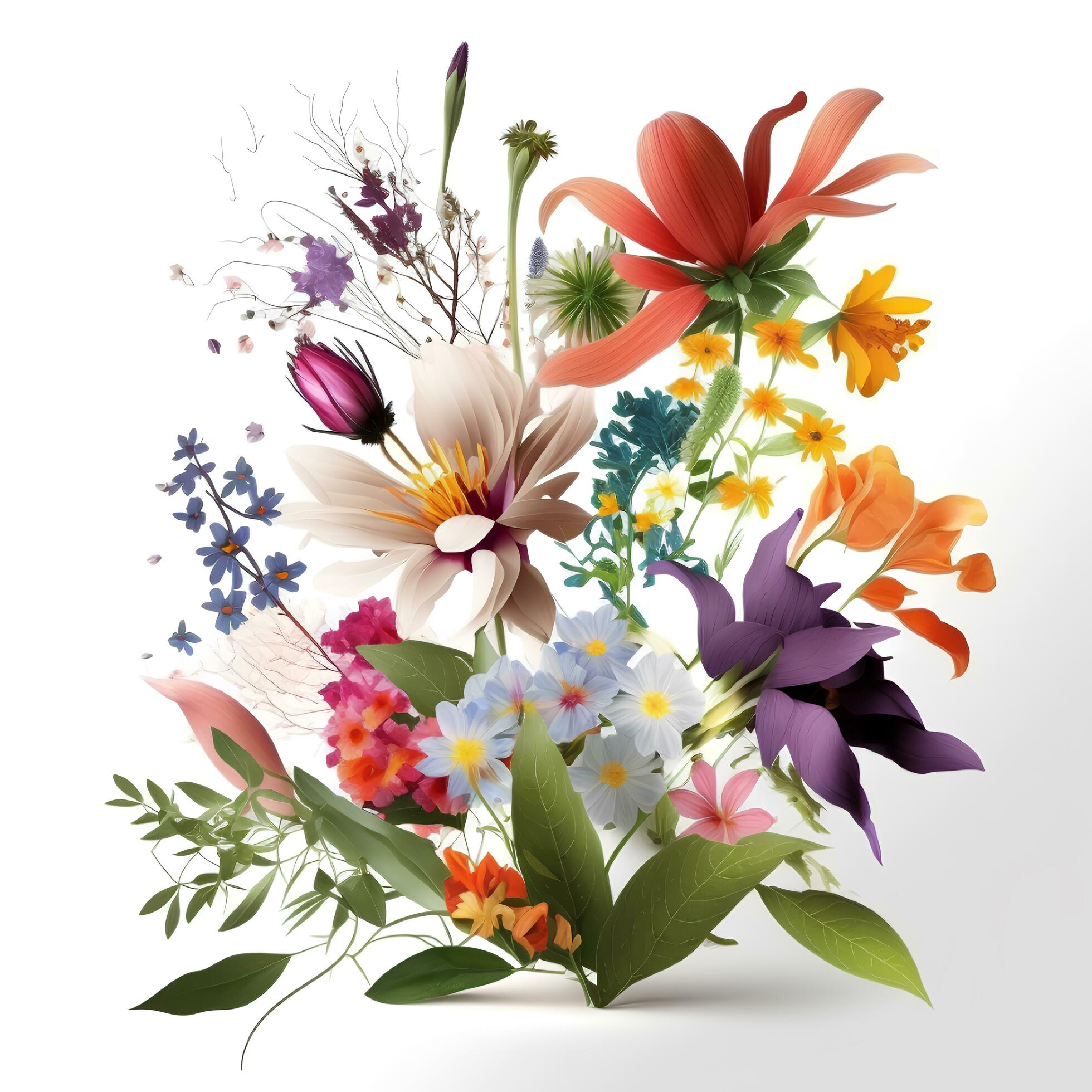 A bouquet of flowers on a white background. Generative AI Stock Free