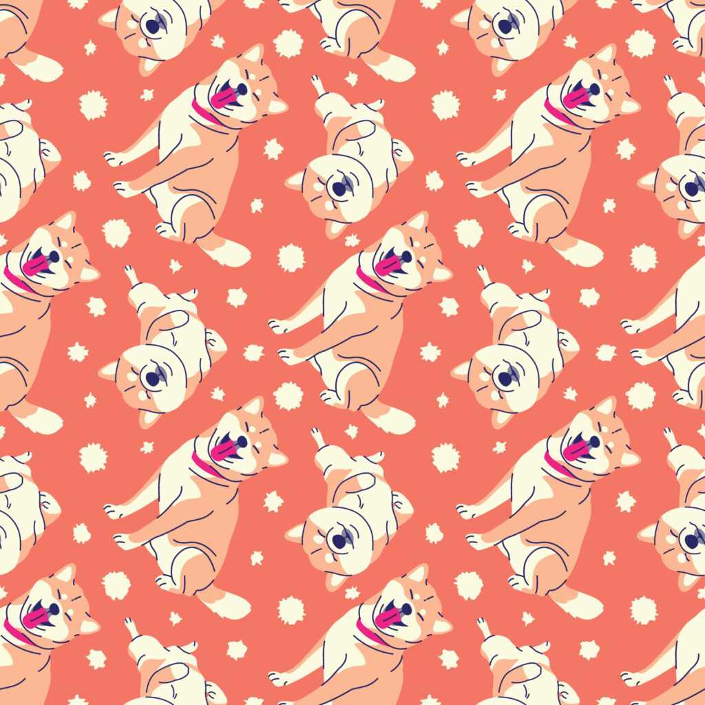 HAPPY SHIBA INU IN ORANGE BACKGROUND SEAMLESS PATTERN Free Vector