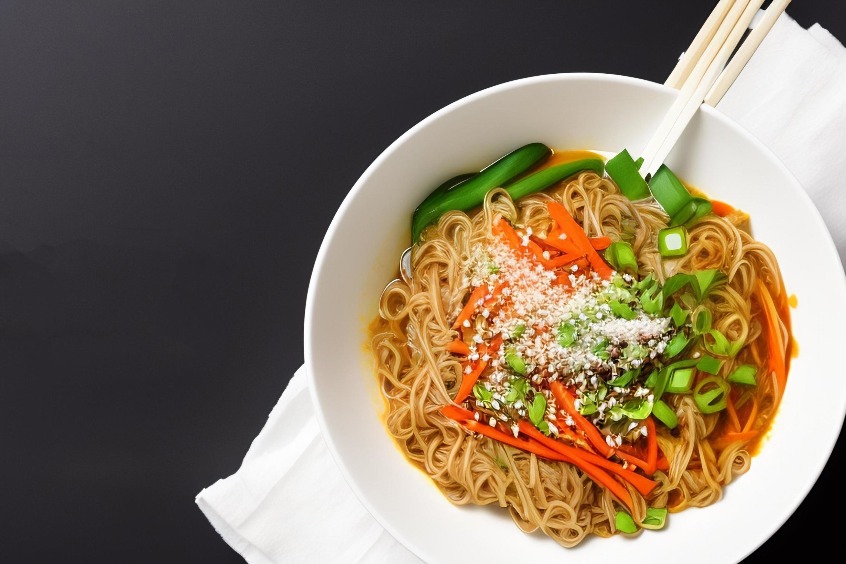 Delicious noodles. Fast food meal with appetizing pasta and chopsticks. Stock Free