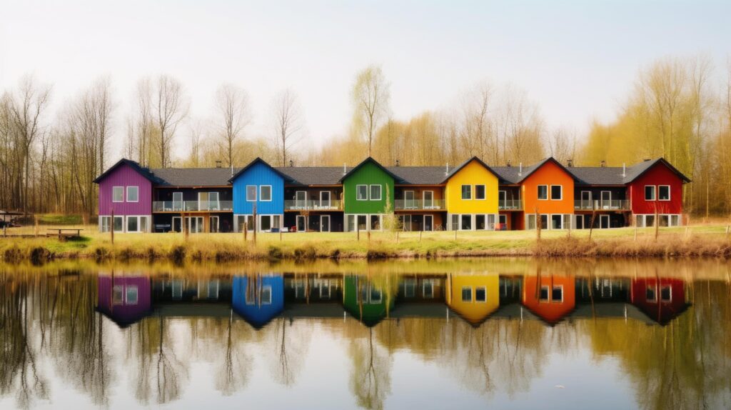 Row of colorful wooden houses. Illustration Stock Free