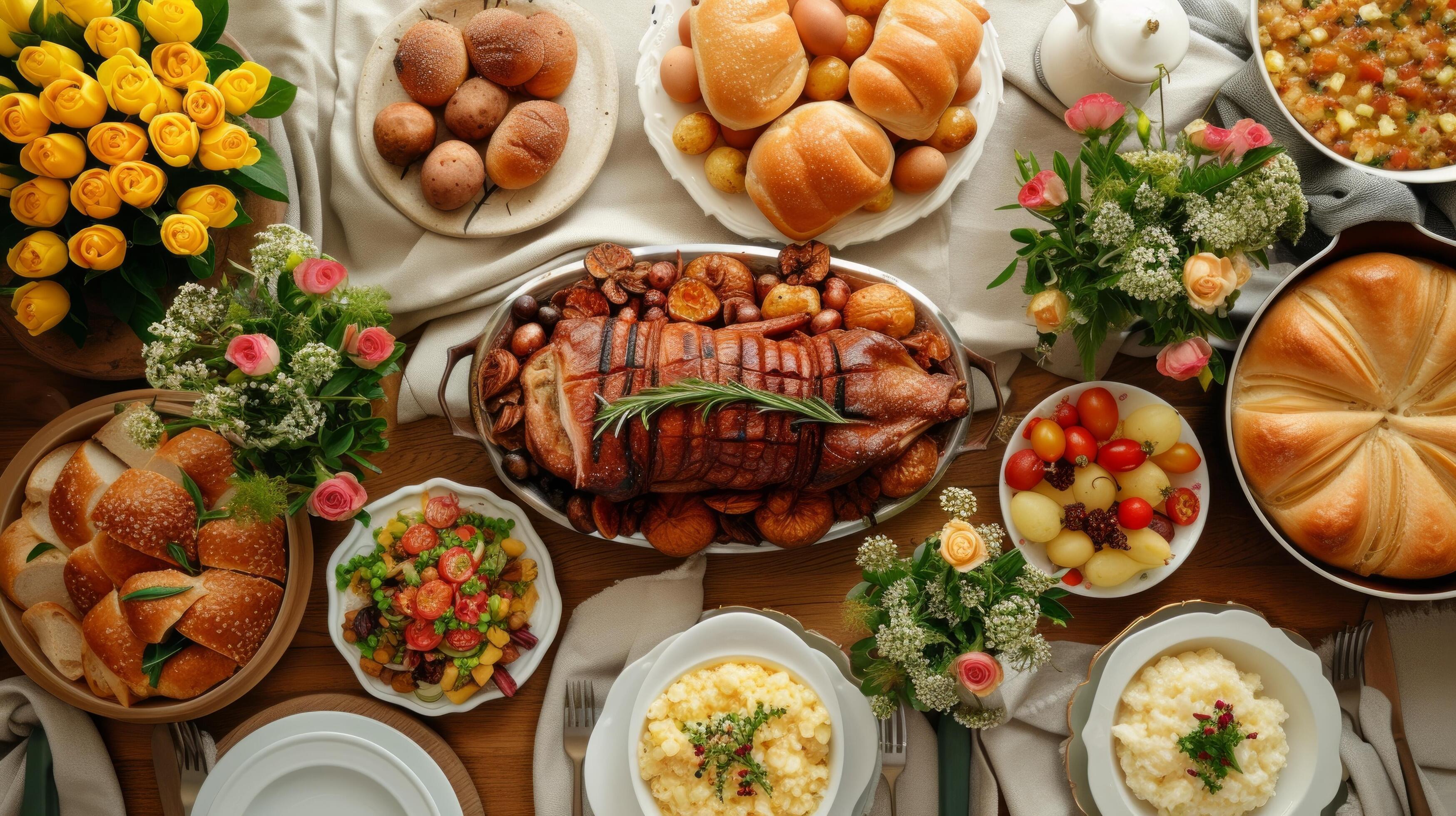 AI generated Mouthwatering images of festive meals shared among family Stock Free