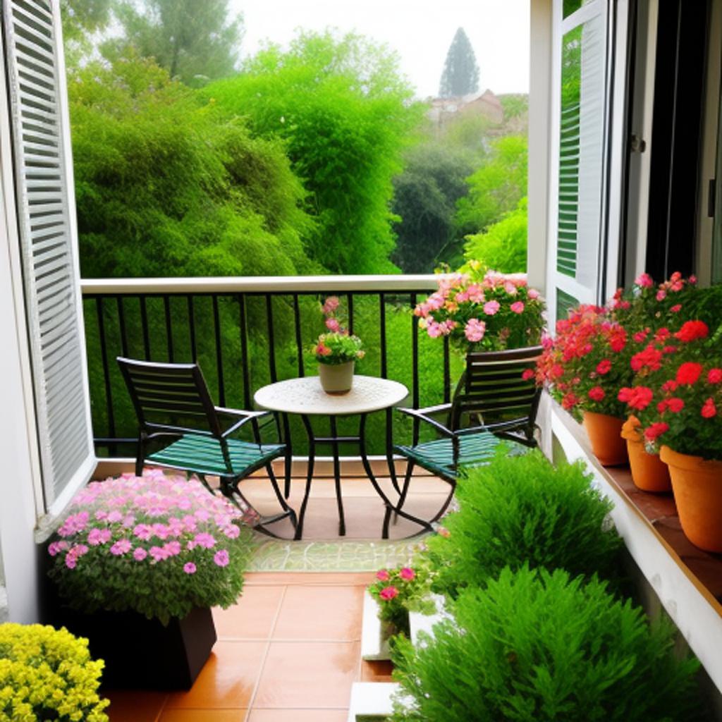 Balcony, green, flowers, balcony by @ai_generated