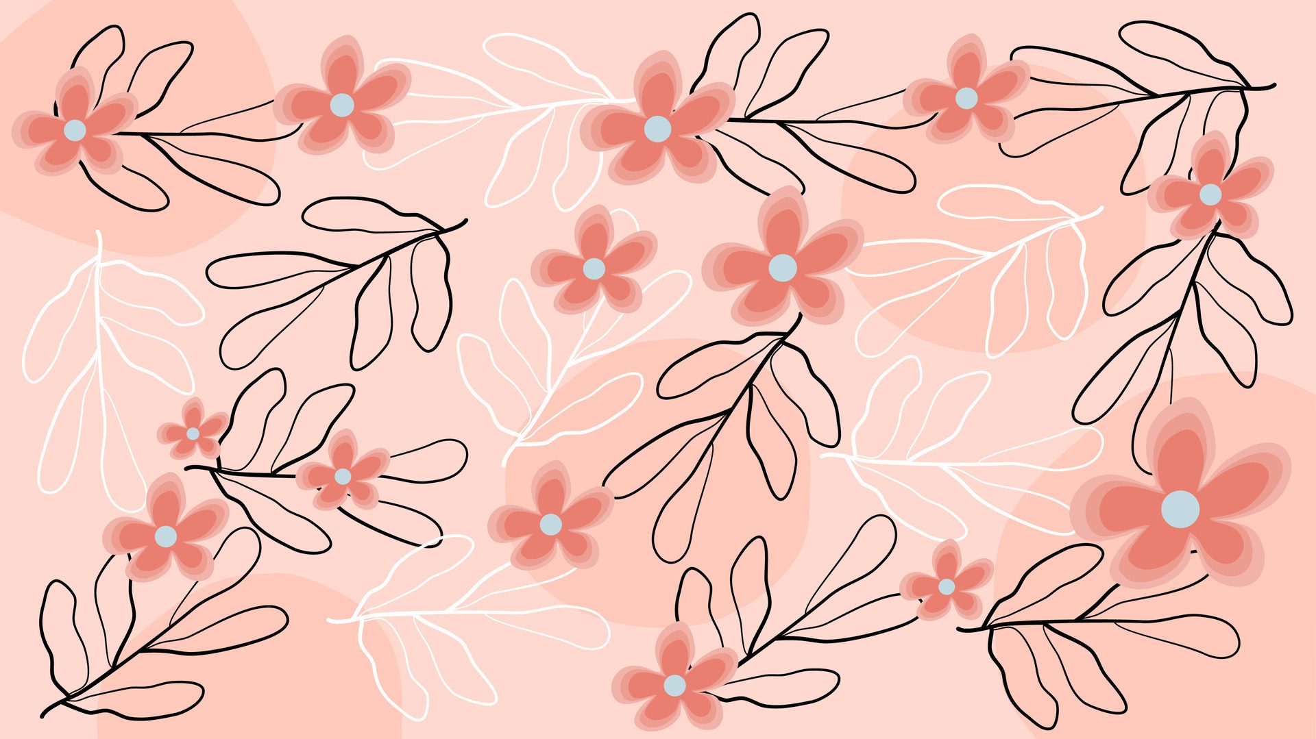 Boho simple flowers and leaves pattern background on pink for textile, fabric, wallpaper Free Vector