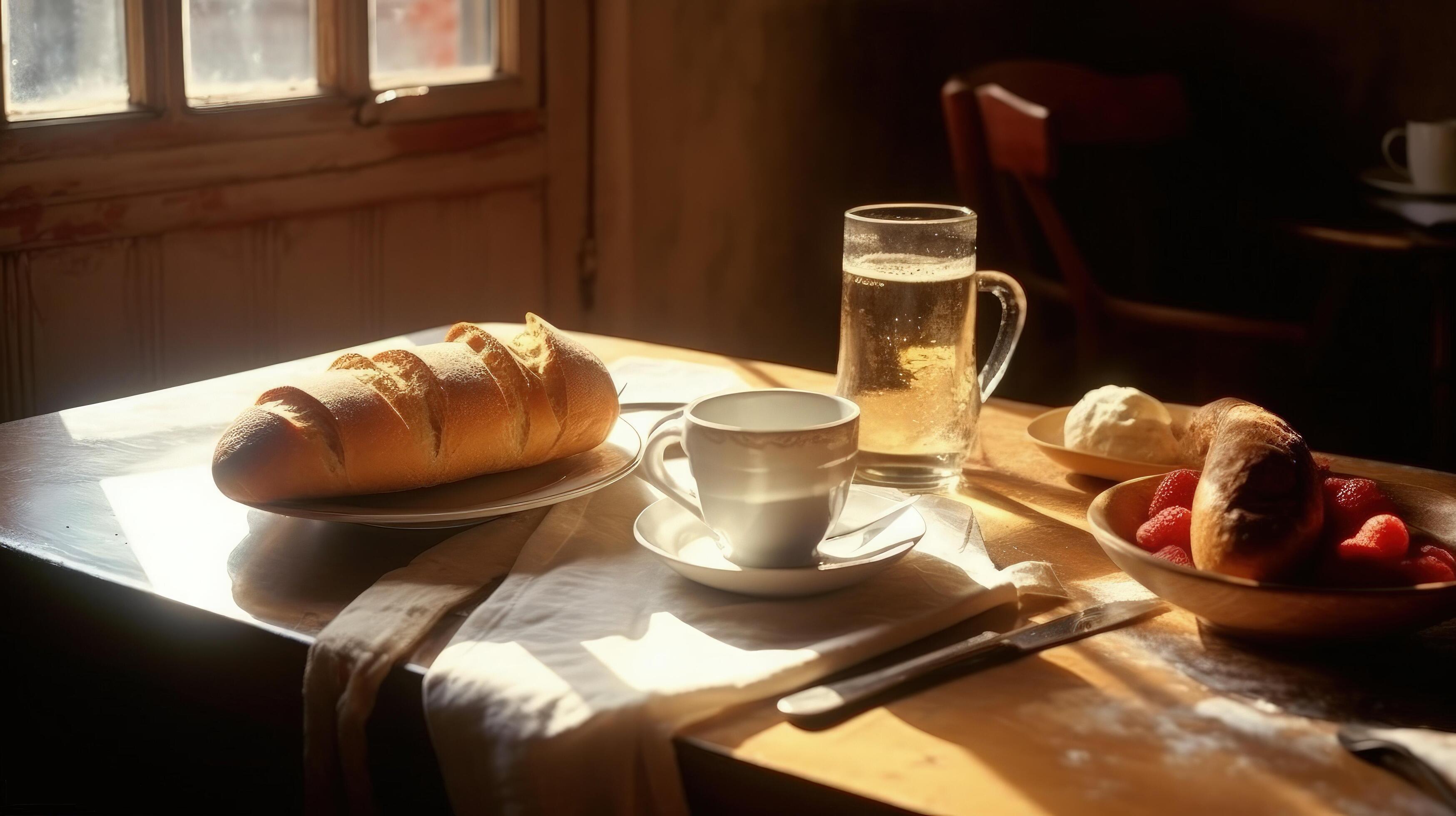 Breakfast with baguette bread food Illustration Stock Free