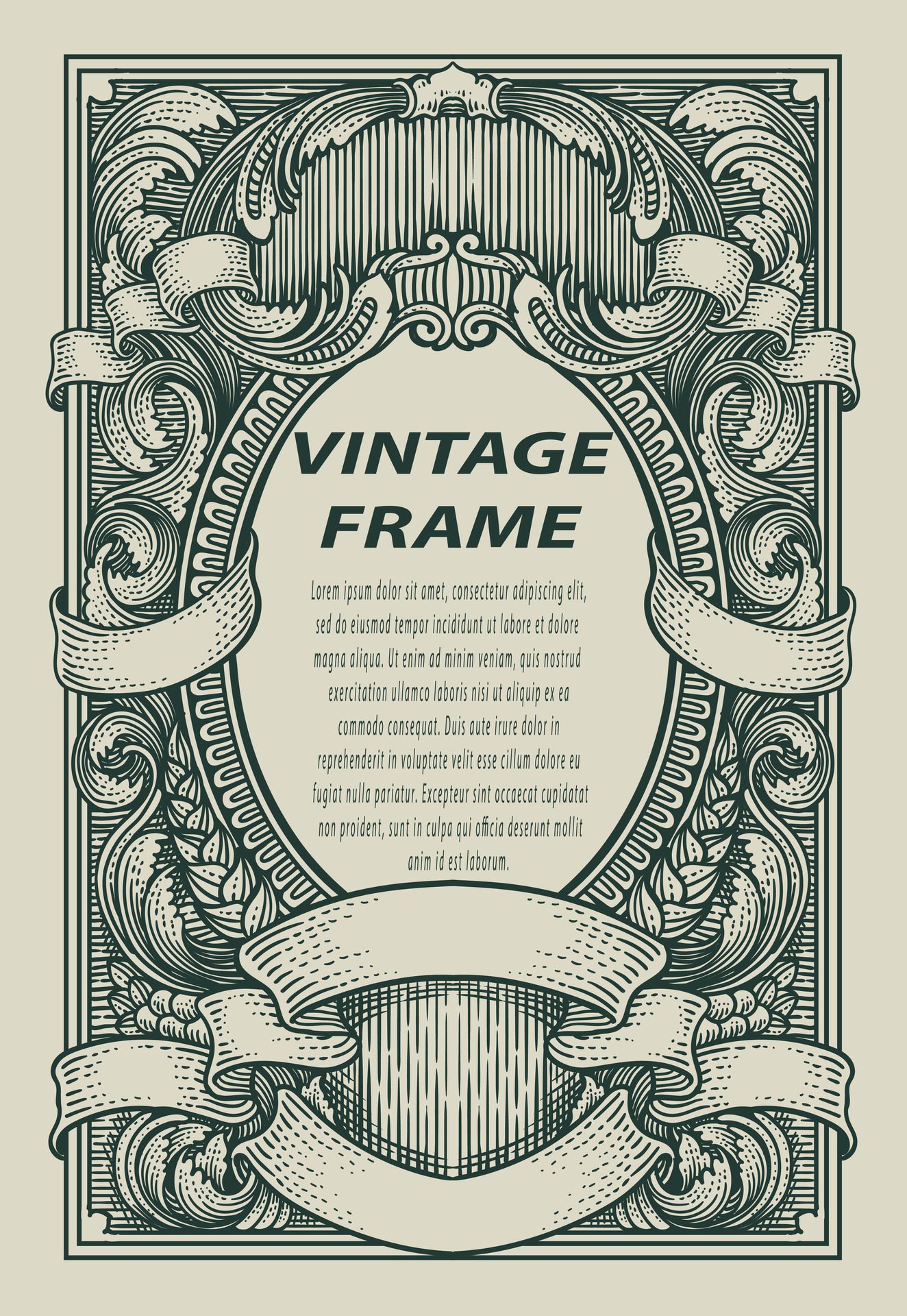 Vintage border frame engraving with antique ornament pattern – Design Free Vector