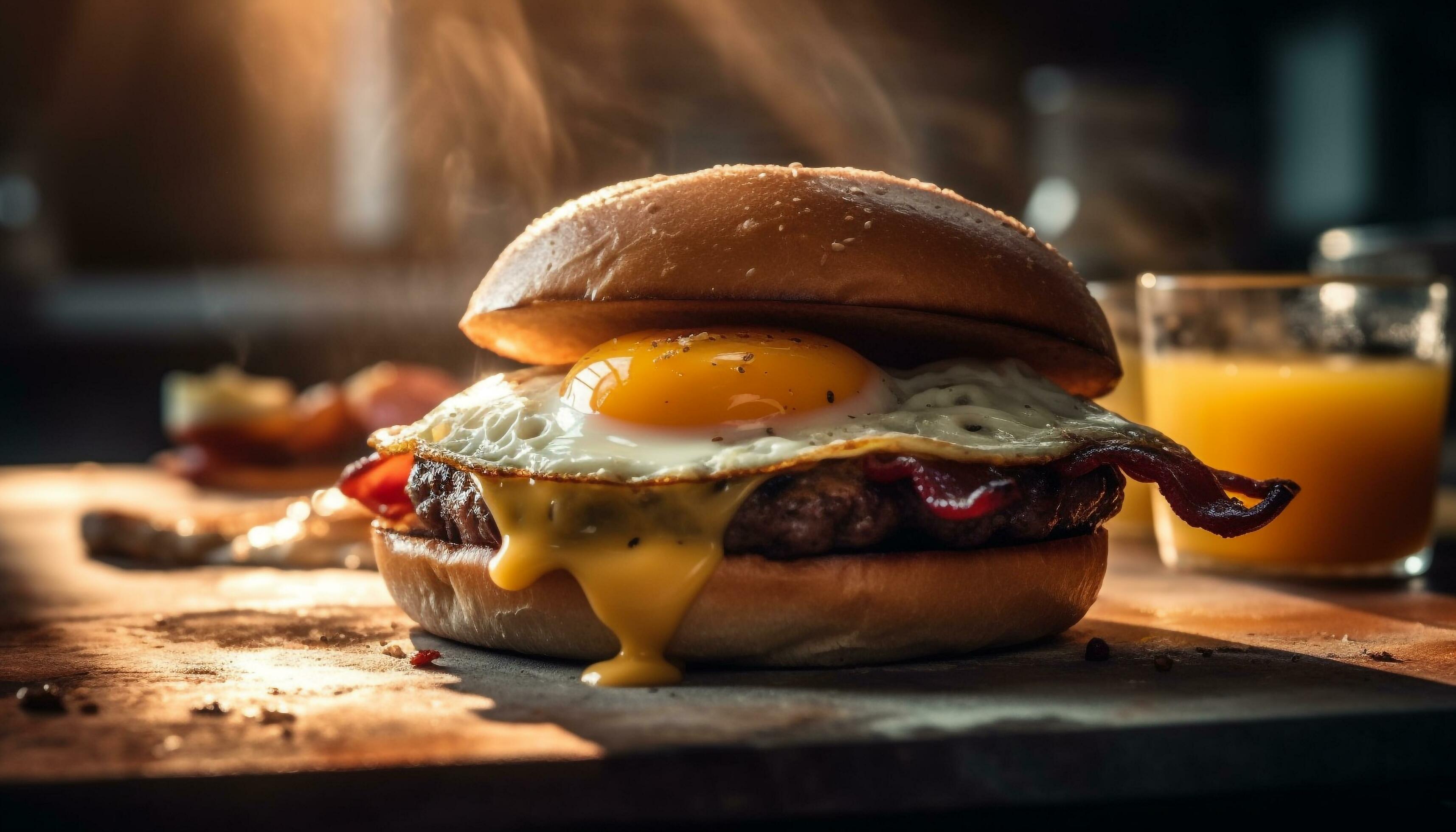 Grilled cheeseburger and fries, American pub food generated by AI Stock Free