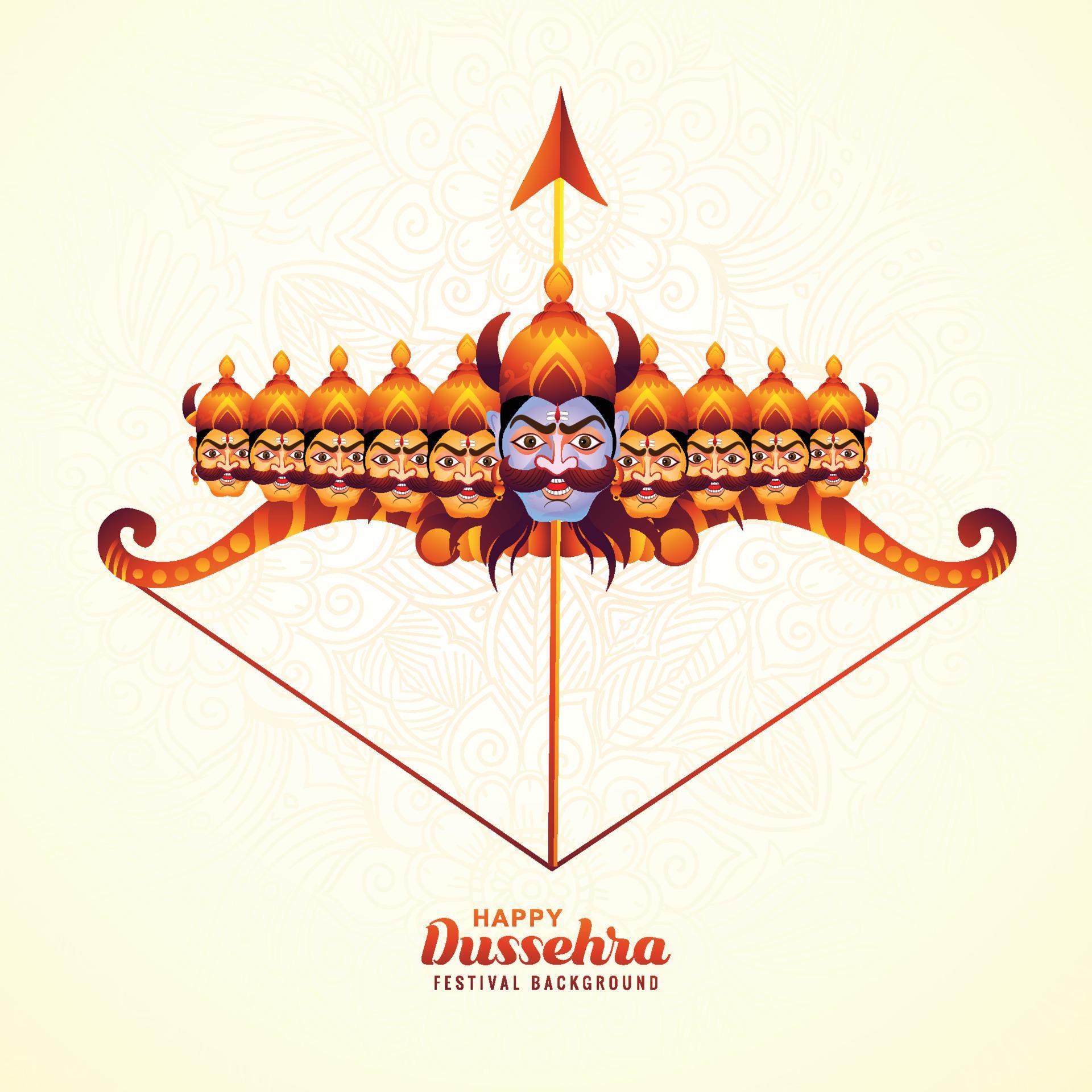 Lord rama with arrow killing ravana in happy dussehra celebration festival background Stock Free