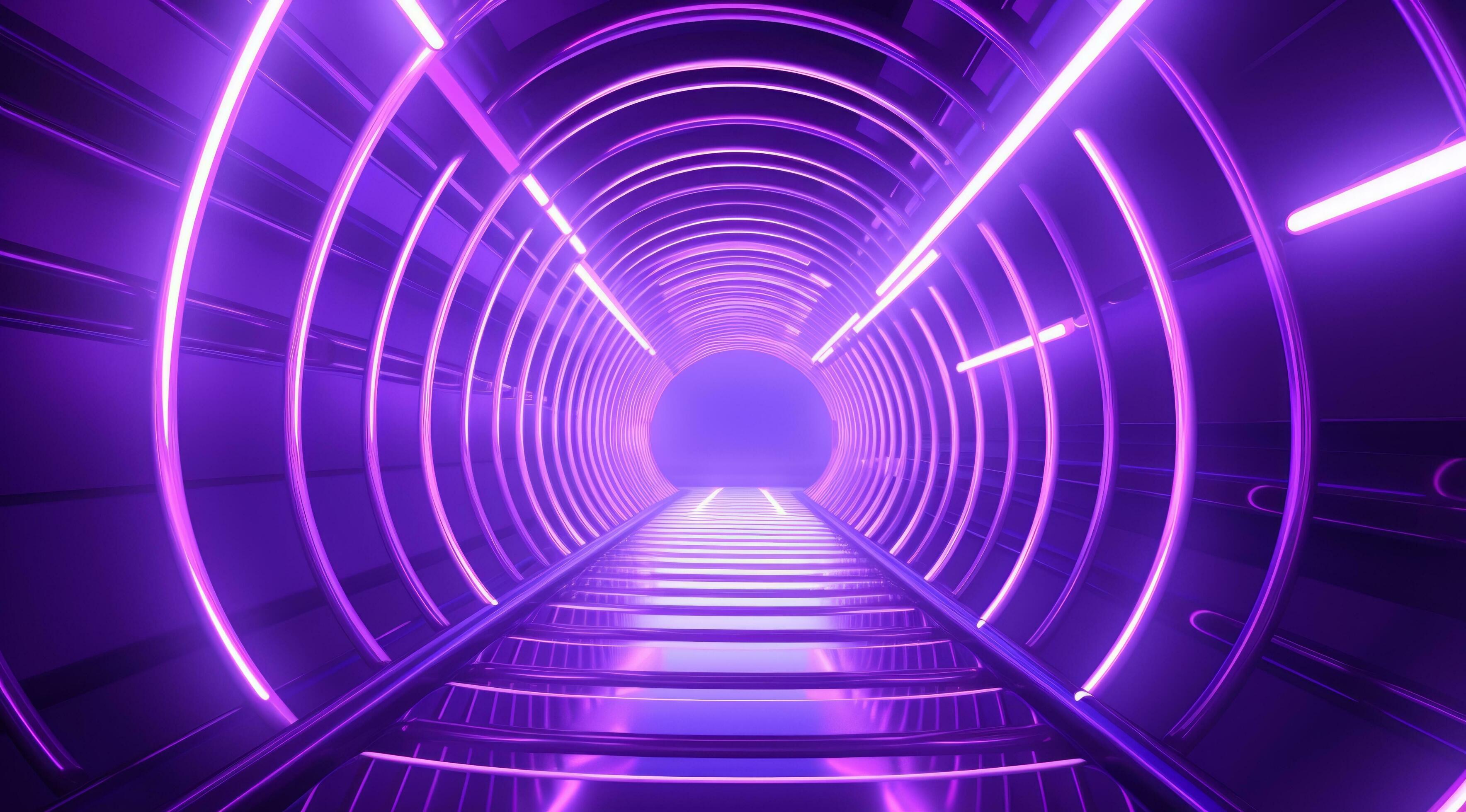 AI generated neon tunnels for science fiction Stock Free