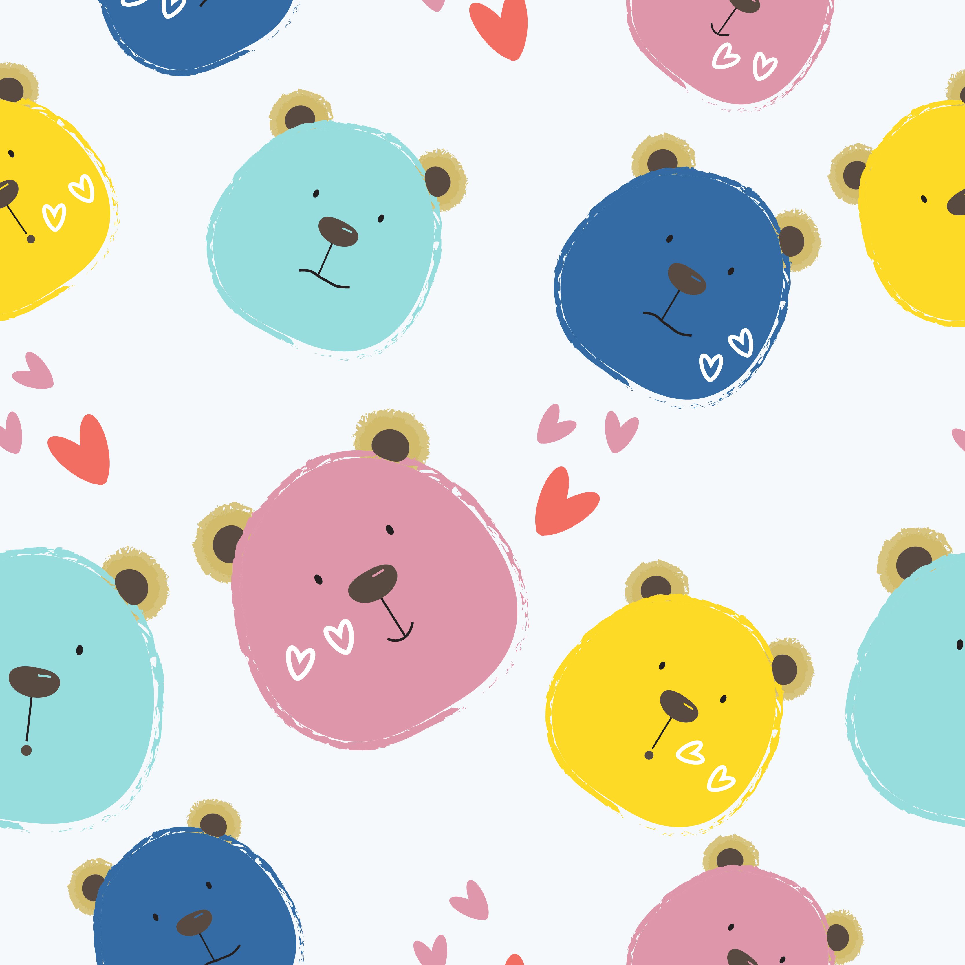 Cute hand drawn bear cartoon pattern Free Vector