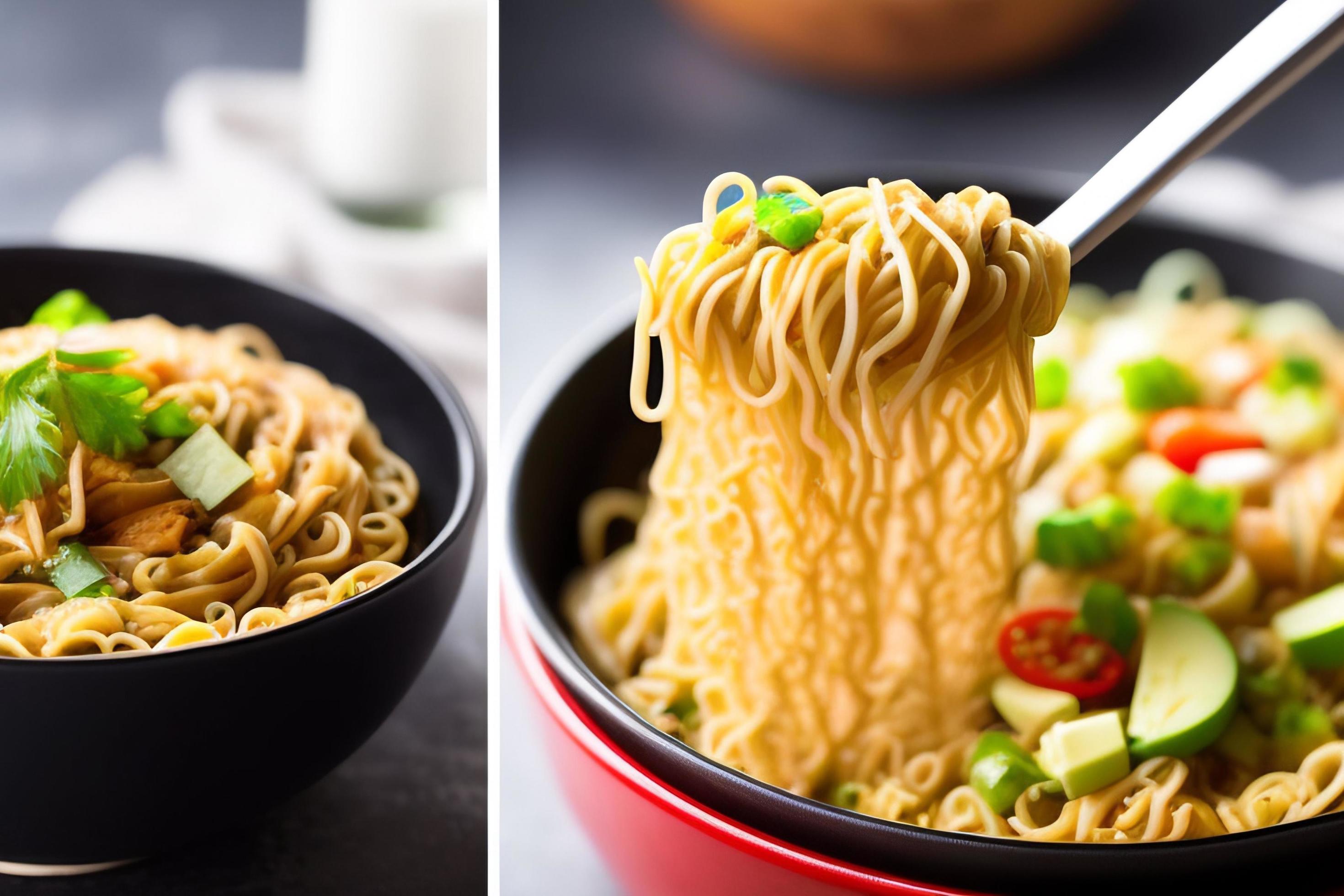 Delicious noodles. Fast food meal with appetizing pasta and chopsticks. Stock Free