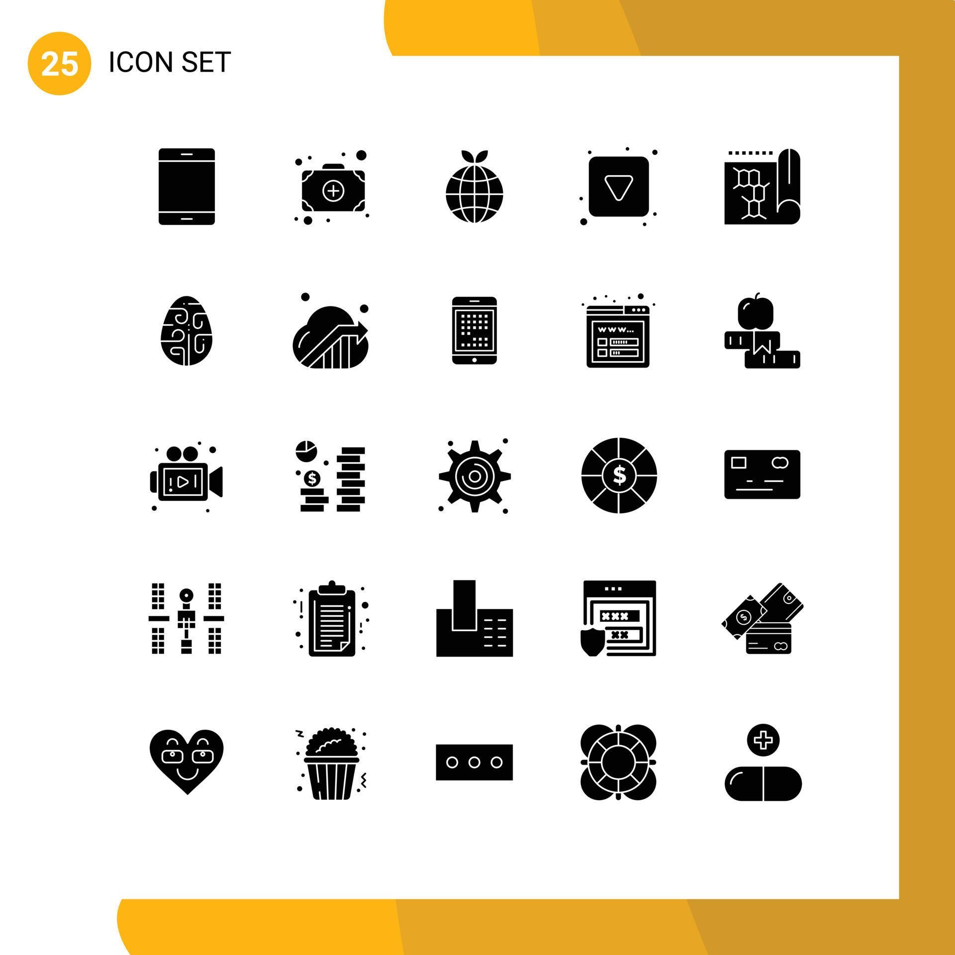 Modern Set of 25 Solid Glyphs and symbols such as report biology earth full arrow Editable Vector Design Elements Stock Free