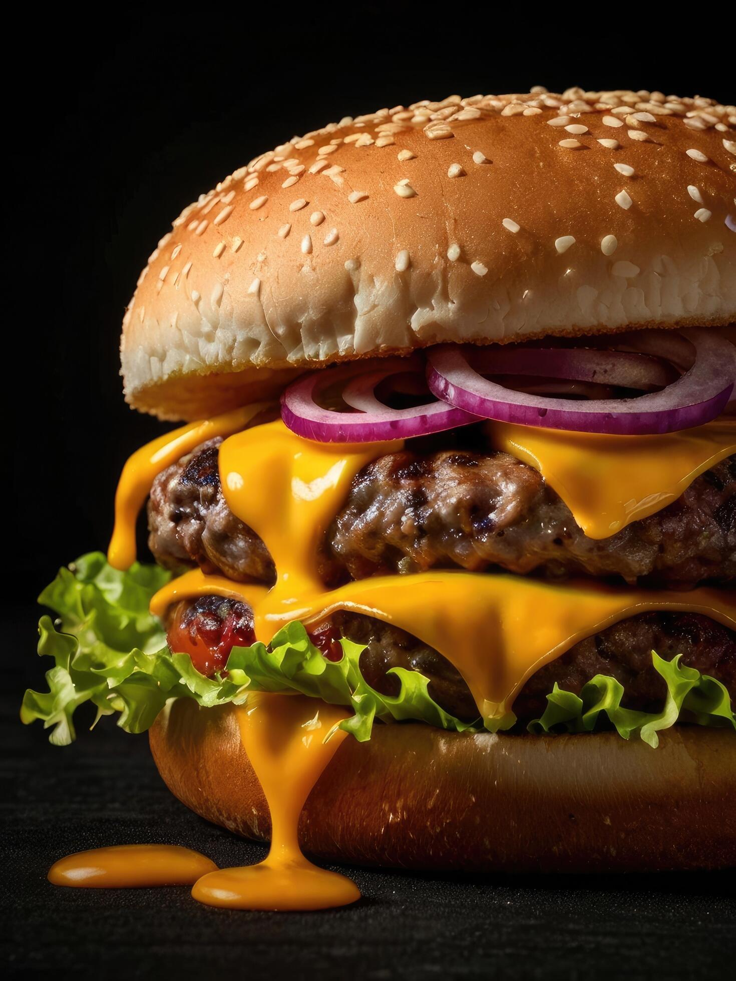 Homemade burger on a dark background Stock Free