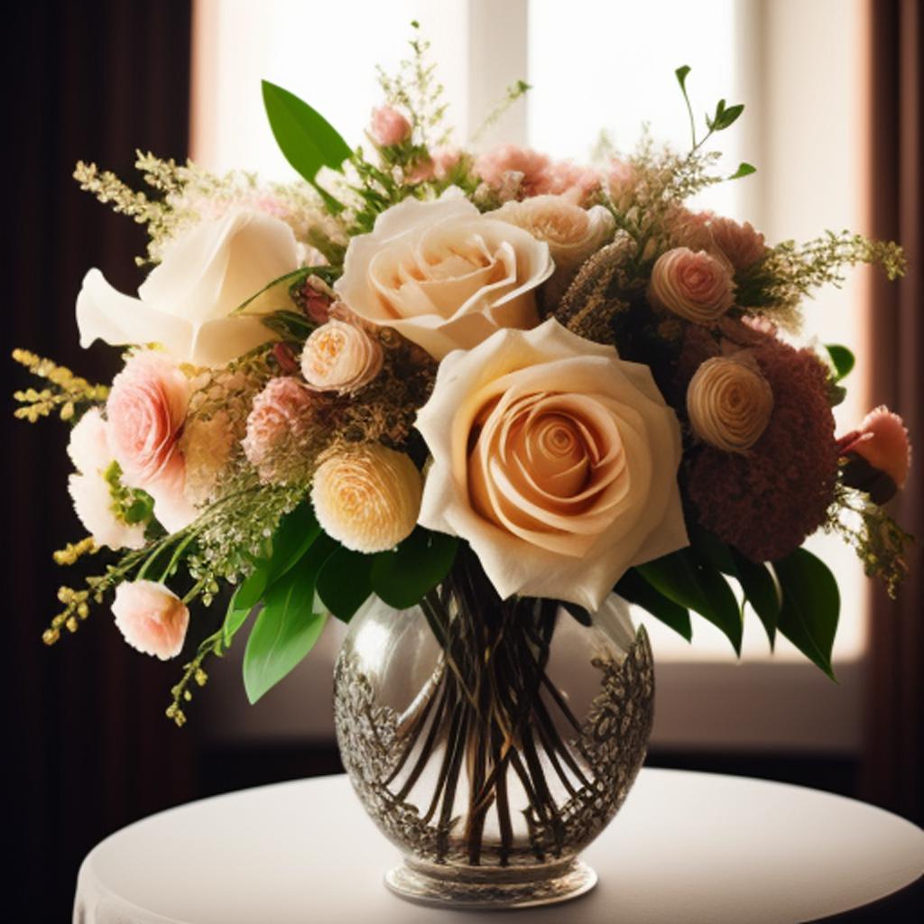 Intricate floral arrangement, romantic by @ai_generated