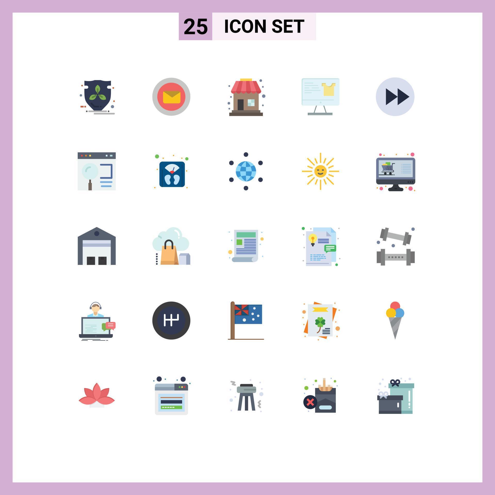 Set of 25 Commercial Flat Colors pack for arrow right shopping typing monitor computer Editable Vector Design Elements Stock Free
