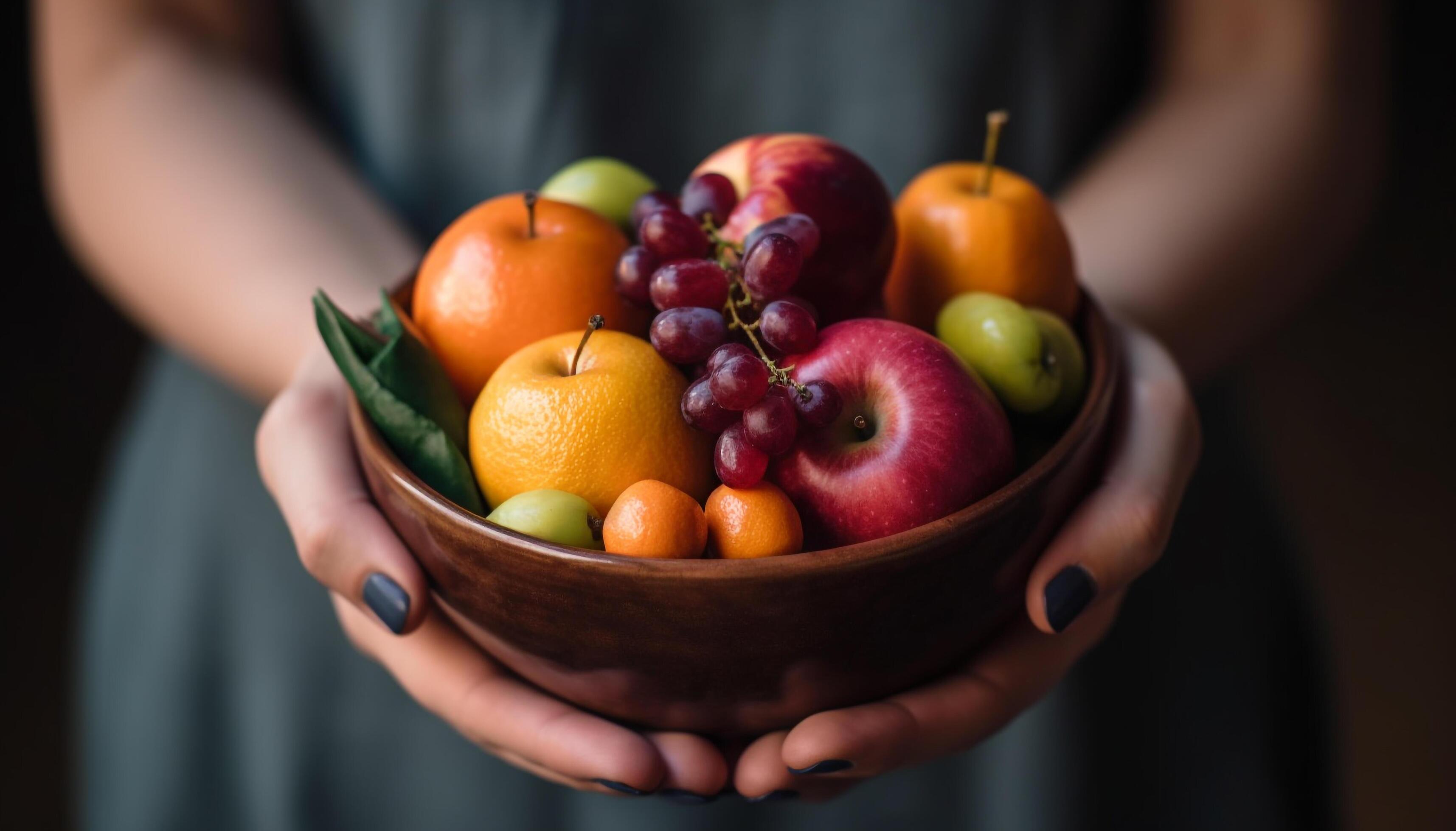 Organic fruit bowl, a healthy snack for a refreshing lifestyle generated by AI Stock Free